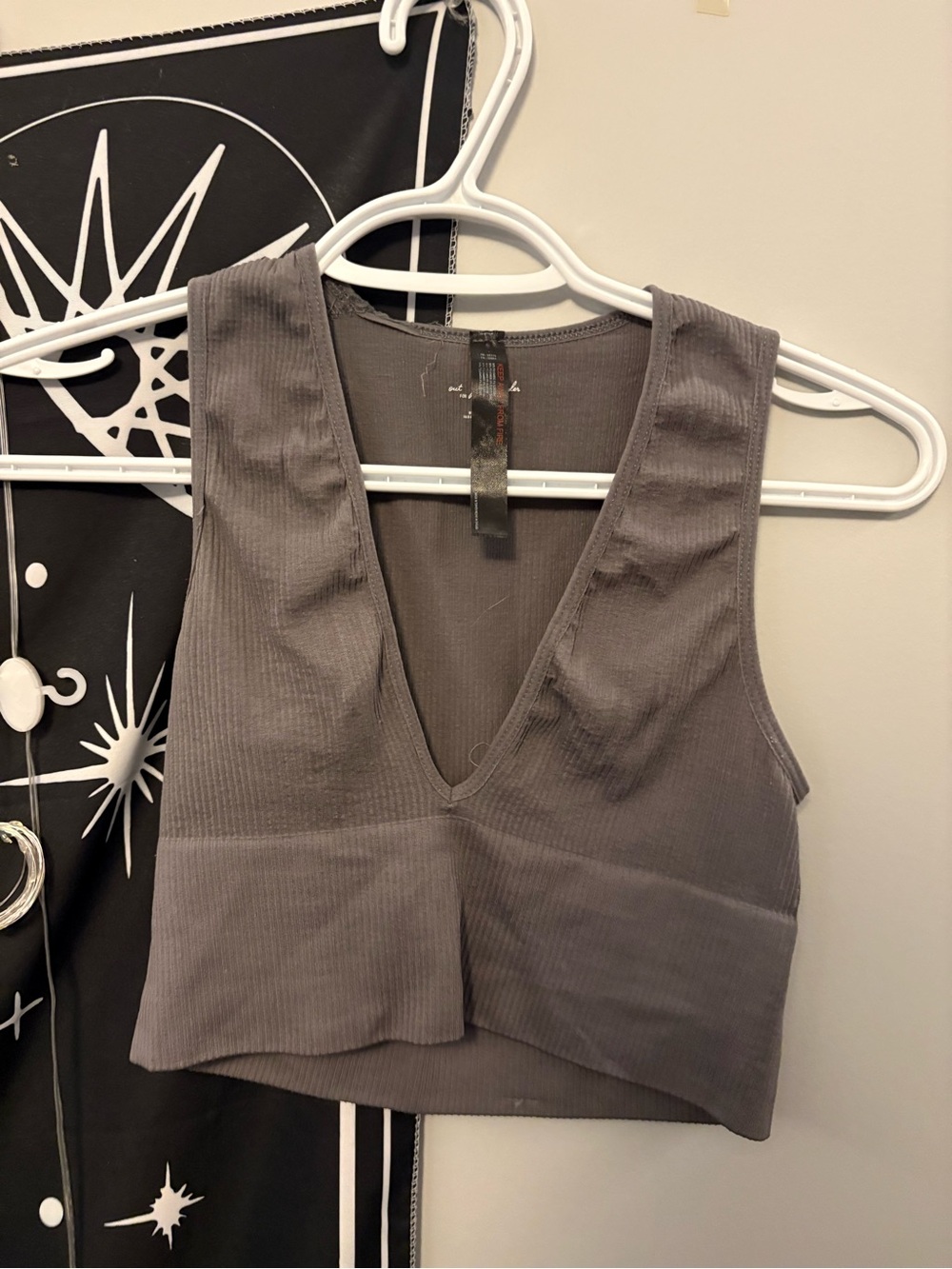 Urban Outfitters Gray Ribbed Deep V Crop Tank